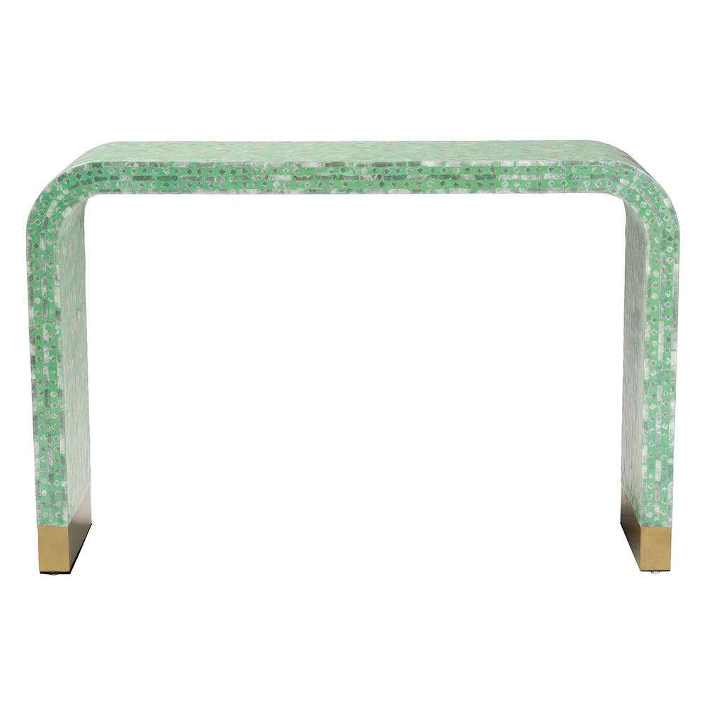 Didrika Modern Bohemian Seafoam Green Mother of Peral Console Table. Picture 10