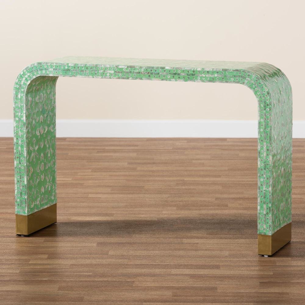 Didrika Modern Bohemian Seafoam Green Mother of Peral Console Table. Picture 15