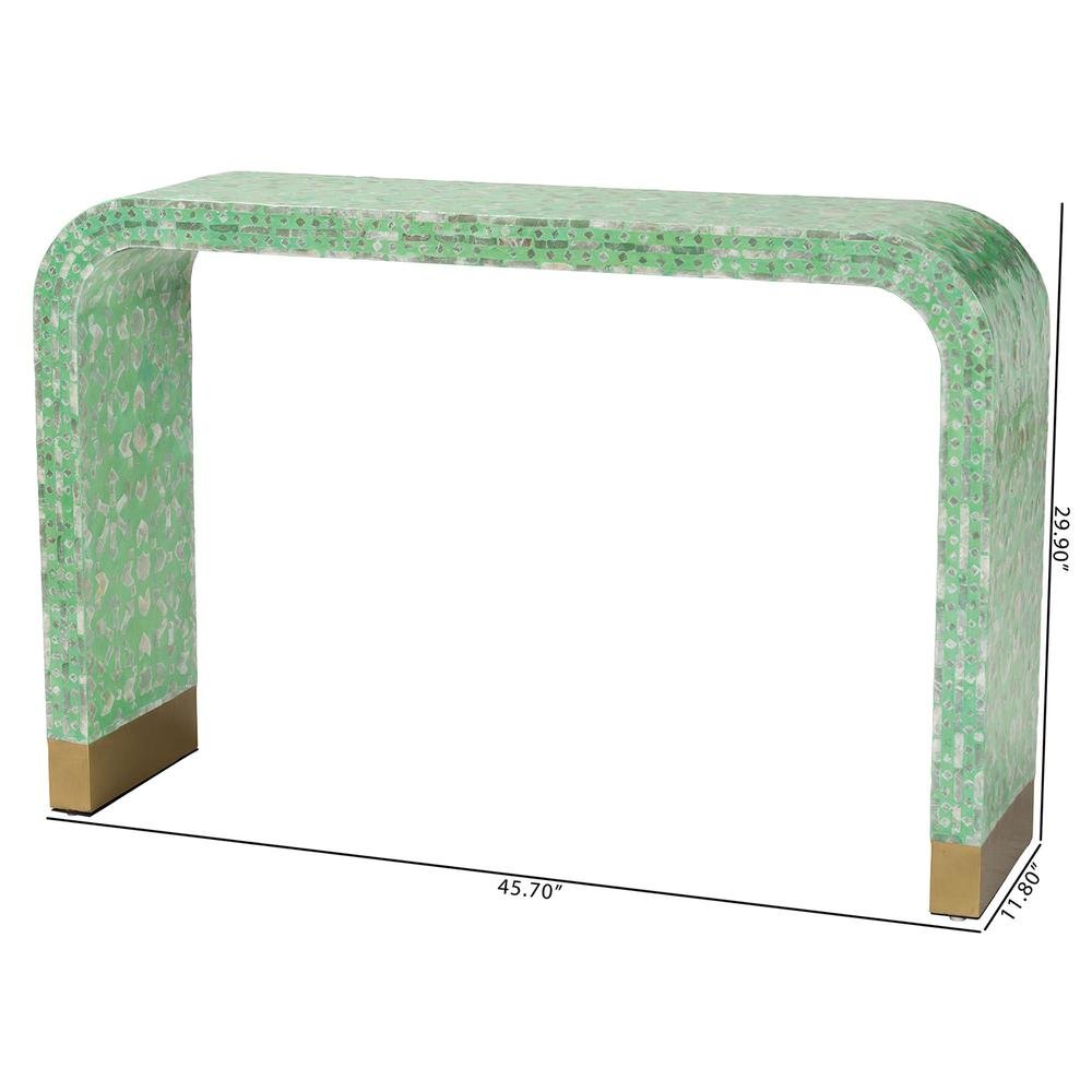 Didrika Modern Bohemian Seafoam Green Mother of Peral Console Table. Picture 16