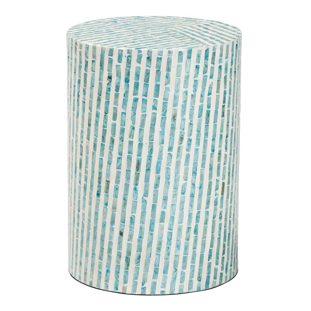 Baxton Studio Draven Modern Bohemian White and Blue Mother of Pearl End Table. Picture 8