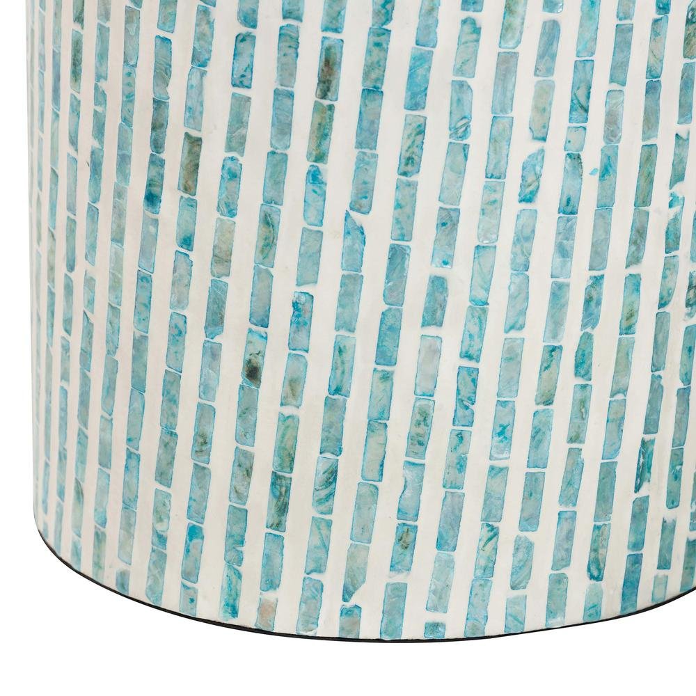 Baxton Studio Draven Modern Bohemian White and Blue Mother of Pearl End Table. Picture 9