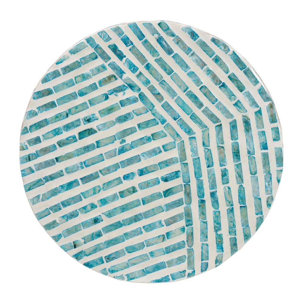 Baxton Studio Draven Modern Bohemian White and Blue Mother of Pearl End Table. Picture 10
