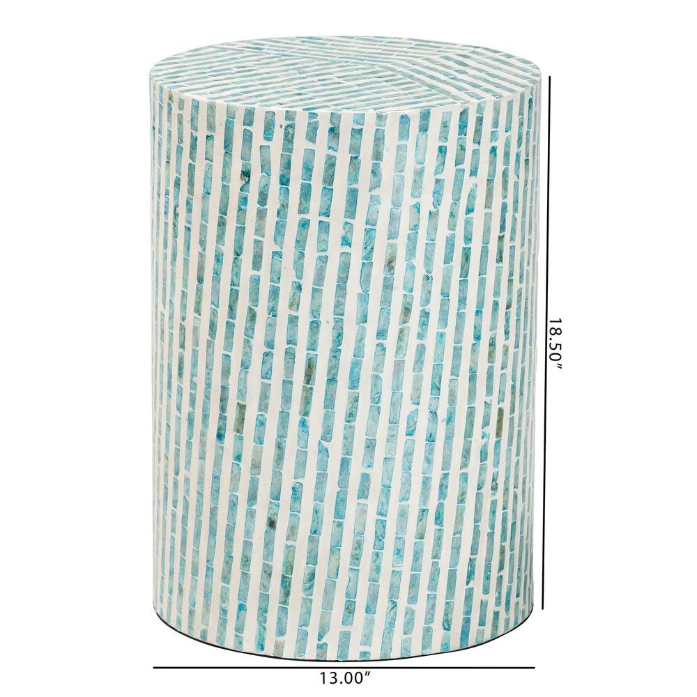 Baxton Studio Draven Modern Bohemian White and Blue Mother of Pearl End Table. Picture 14