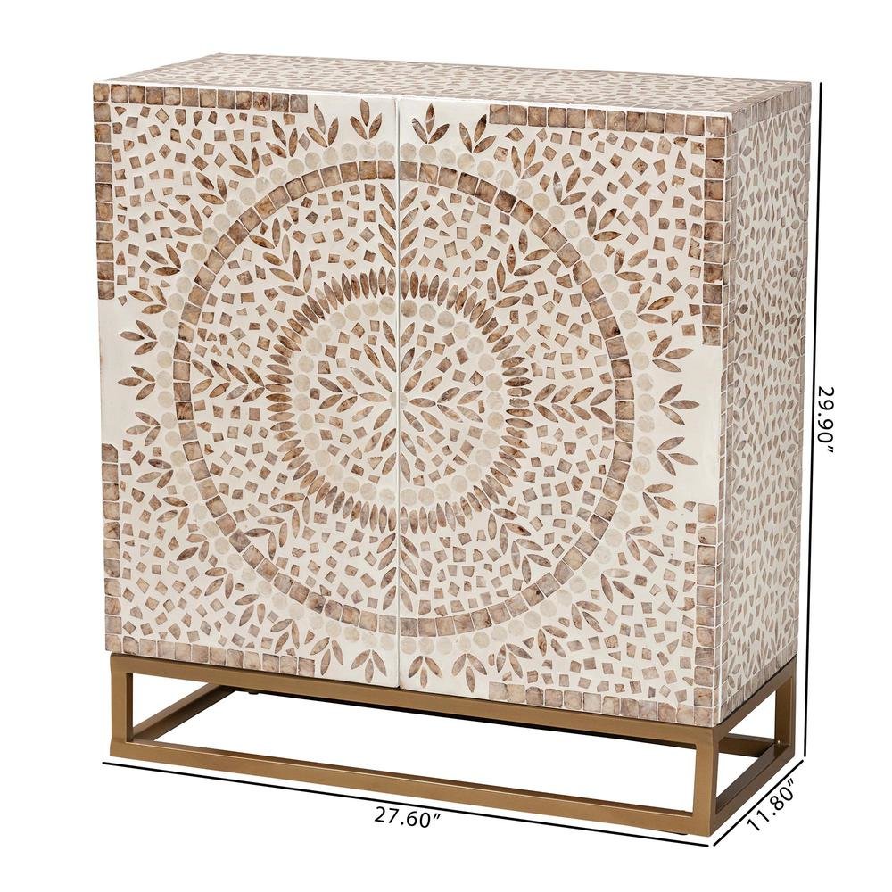 Ercilia Modern Bohemian White and Rustic Brown Mother of Pearl Storage Cabinet. Picture 20