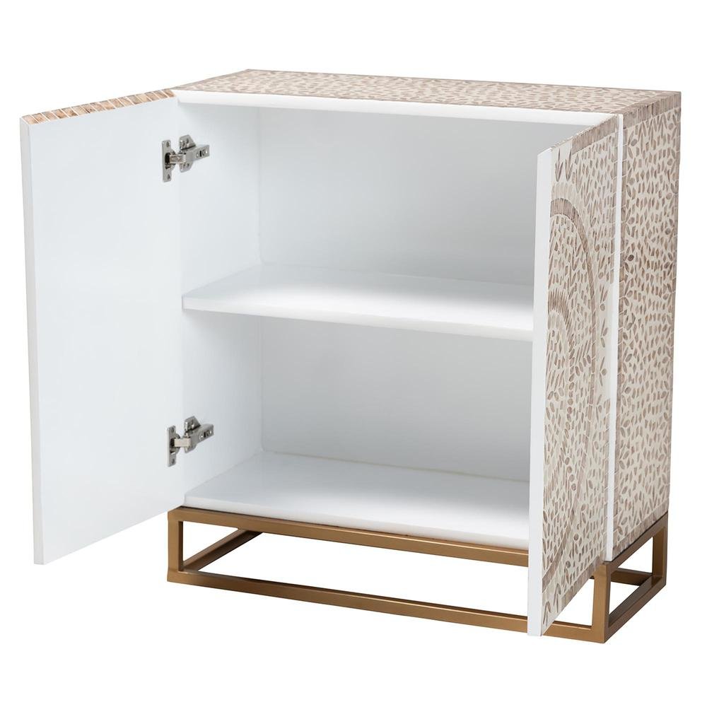 Ercilia Modern Bohemian White and Rustic Brown Mother of Pearl Storage Cabinet. Picture 12