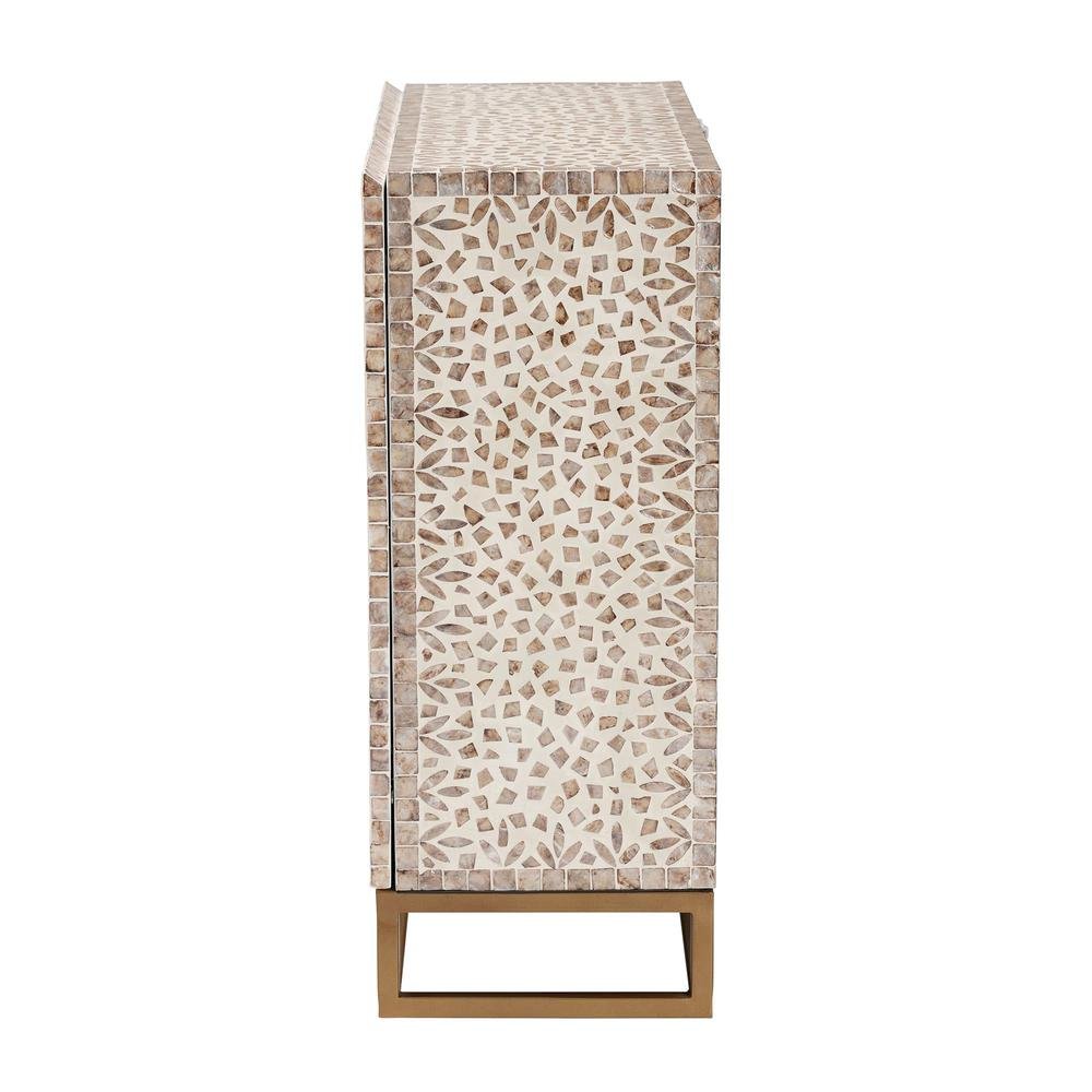 Ercilia Modern Bohemian White and Rustic Brown Mother of Pearl Storage Cabinet. Picture 14