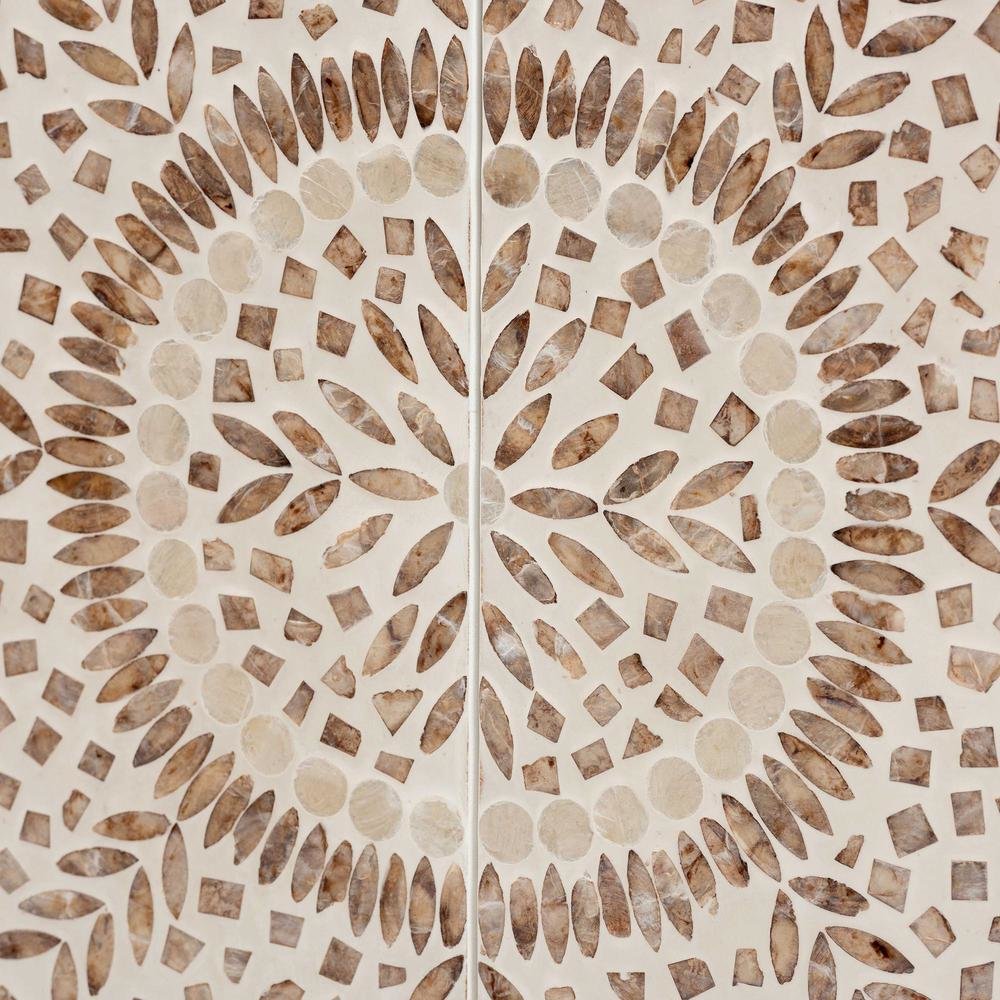 Ercilia Modern Bohemian White and Rustic Brown Mother of Pearl Storage Cabinet. Picture 15