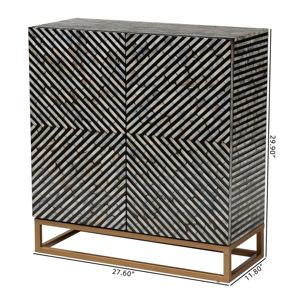 Bohemian Two-Tone Black and Grey Mother of Pearl and Gold Metal Storage Cabinet. Picture 20