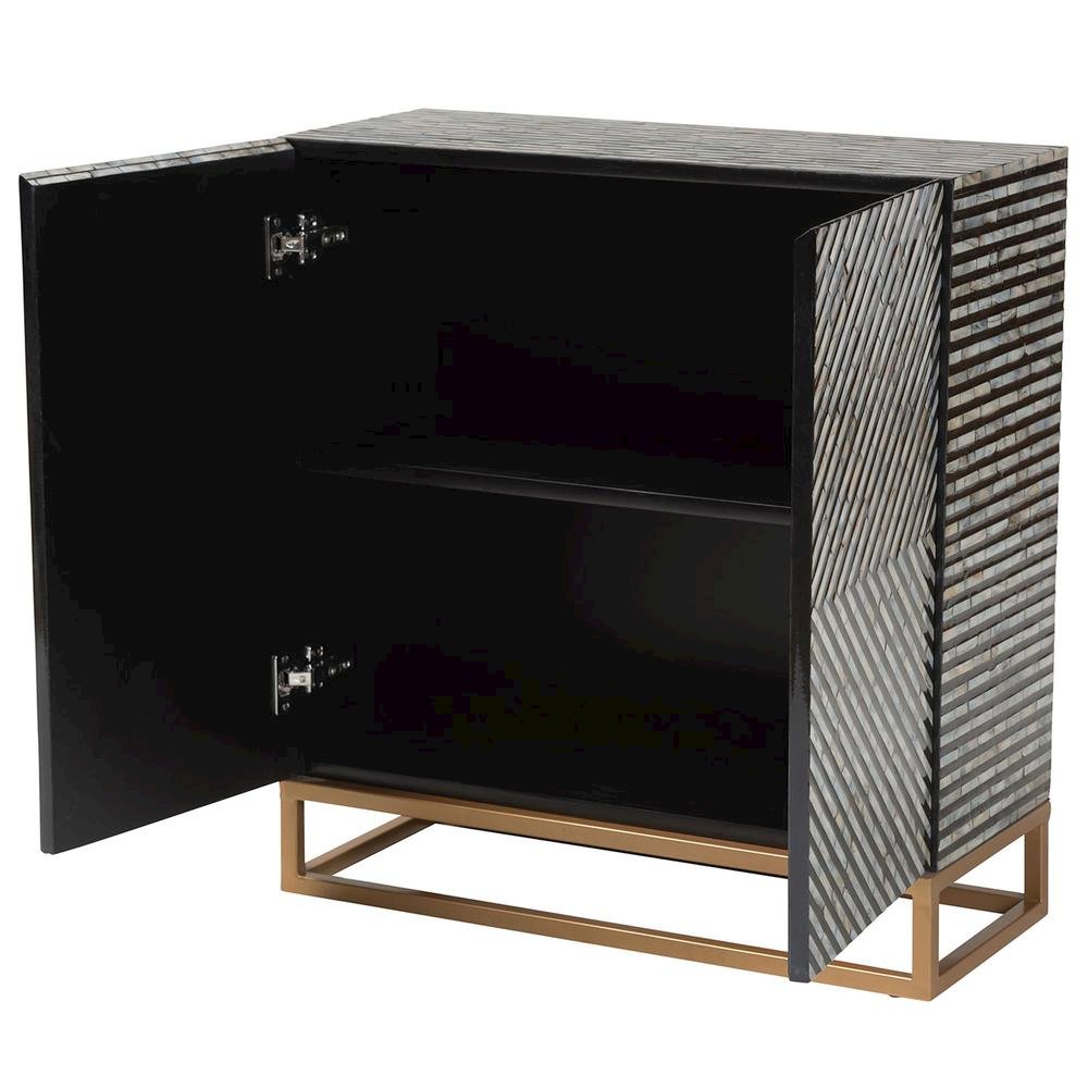 Bohemian Two-Tone Black and Grey Mother of Pearl and Gold Metal Storage Cabinet. Picture 12