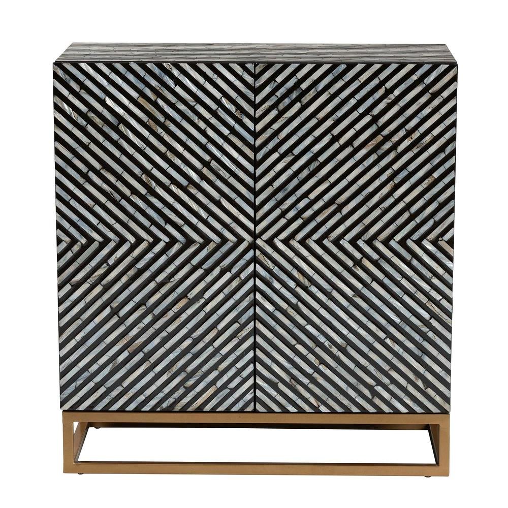 Bohemian Two-Tone Black and Grey Mother of Pearl and Gold Metal Storage Cabinet. Picture 13