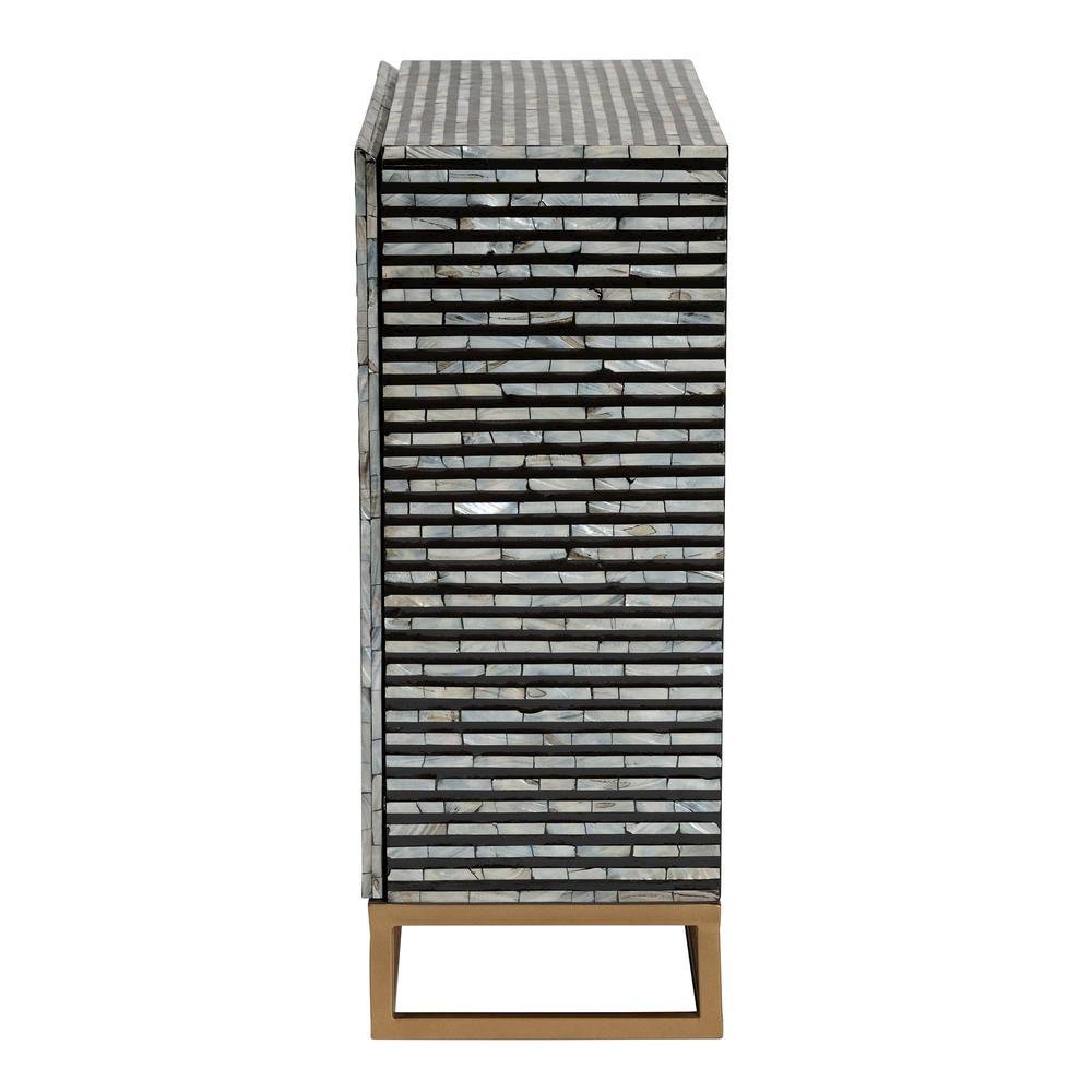 Bohemian Two-Tone Black and Grey Mother of Pearl and Gold Metal Storage Cabinet. Picture 14