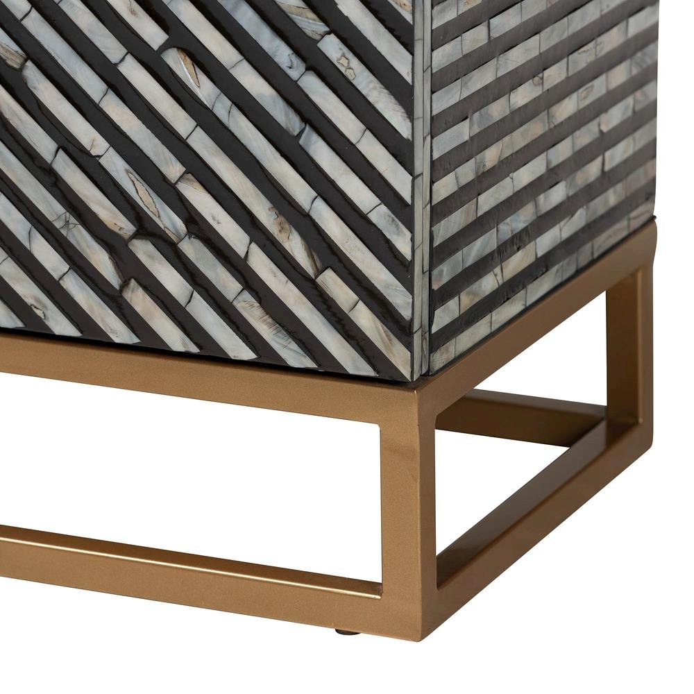 Bohemian Two-Tone Black and Grey Mother of Pearl and Gold Metal Storage Cabinet. Picture 15