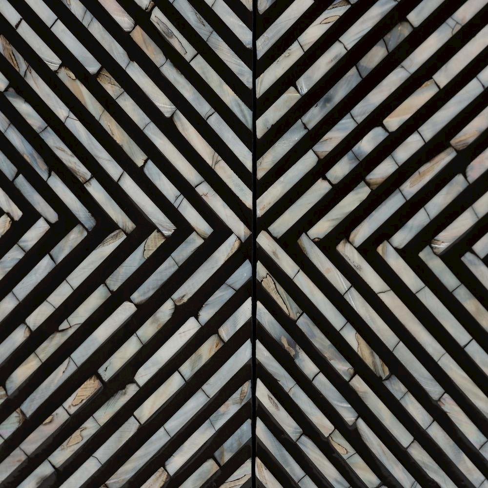 Bohemian Two-Tone Black and Grey Mother of Pearl and Gold Metal Storage Cabinet. Picture 16