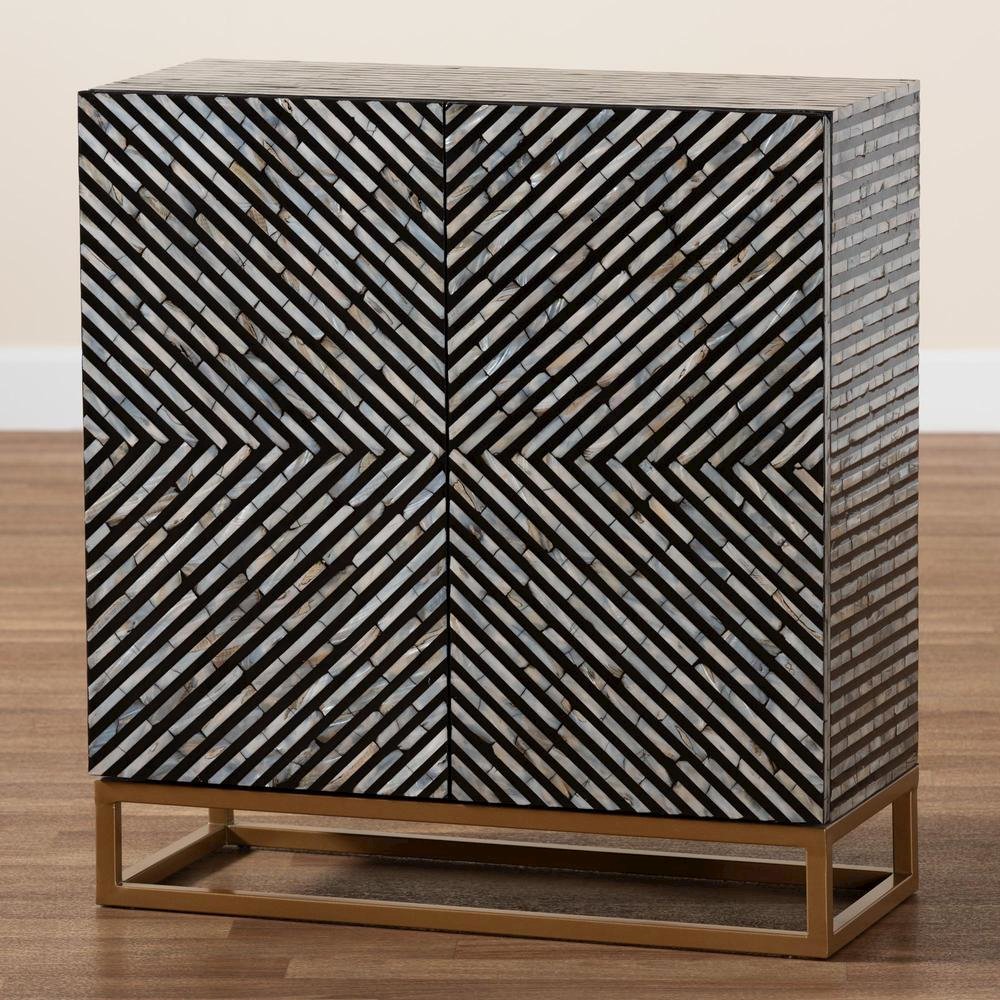 Bohemian Two-Tone Black and Grey Mother of Pearl and Gold Metal Storage Cabinet. Picture 19