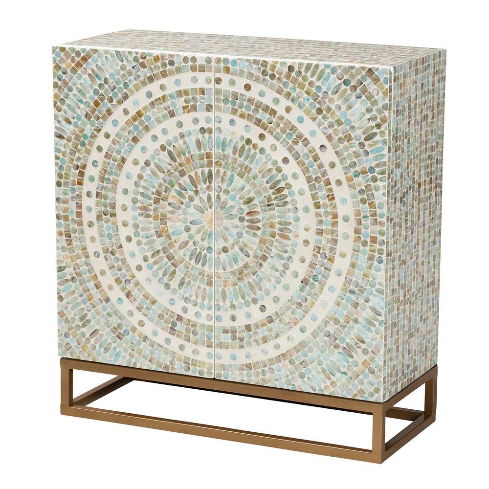 Bohemian Multicolor Mother of Pearl and Gold Metal Storage Cabinet. Picture 3