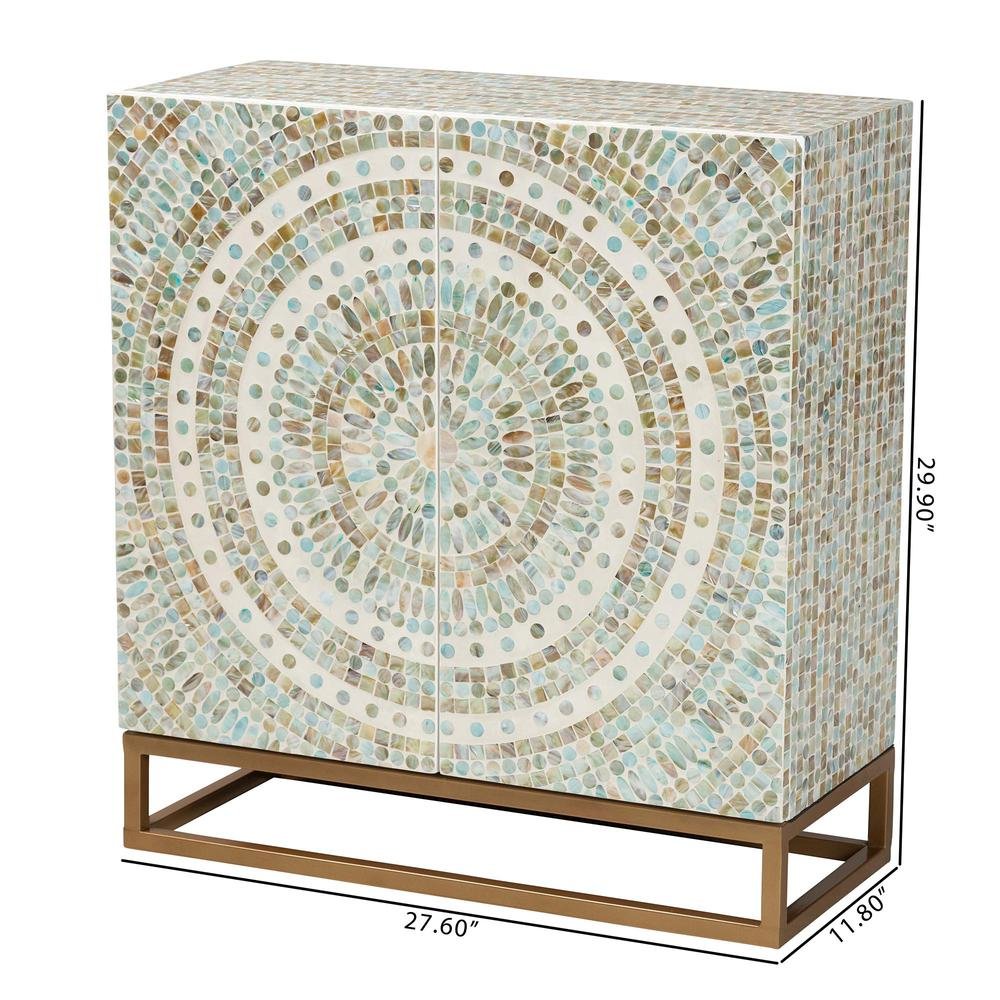 Bohemian Multicolor Mother of Pearl and Gold Metal Storage Cabinet. Picture 1