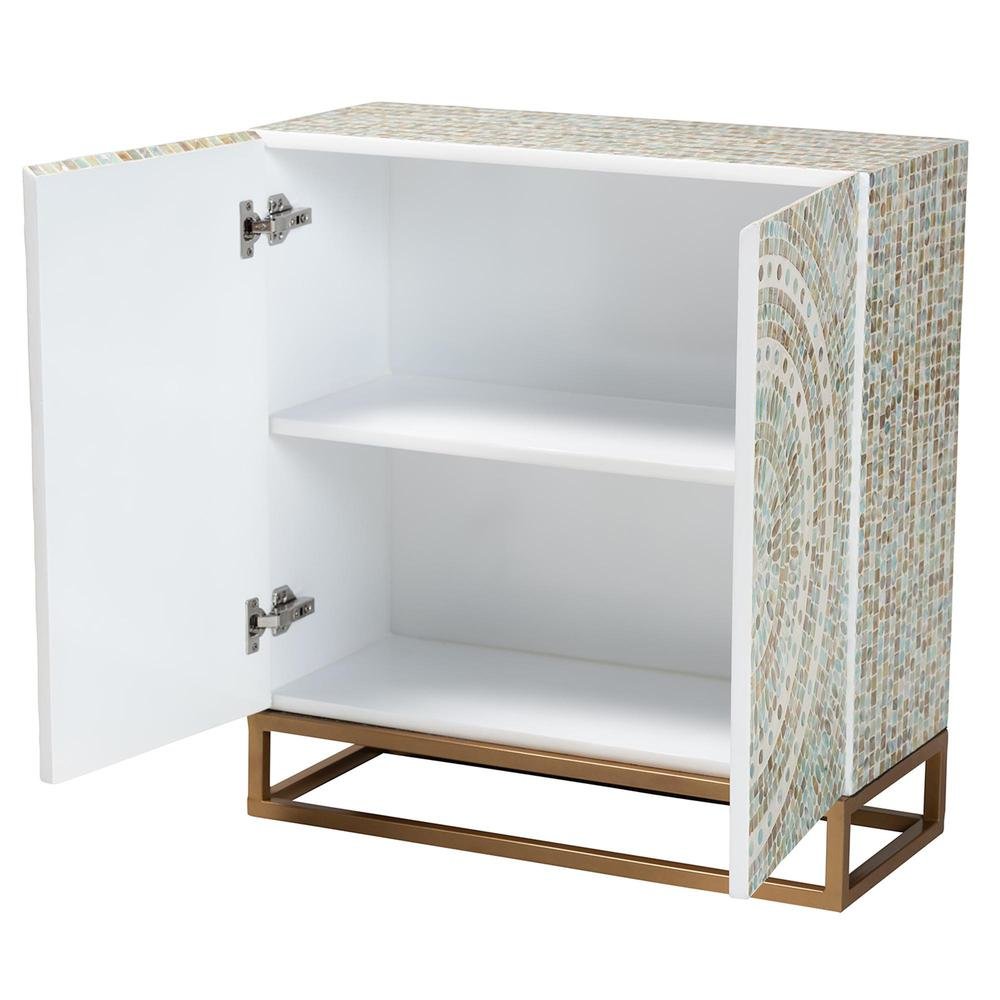 Bohemian Multicolor Mother of Pearl and Gold Metal Storage Cabinet. Picture 6