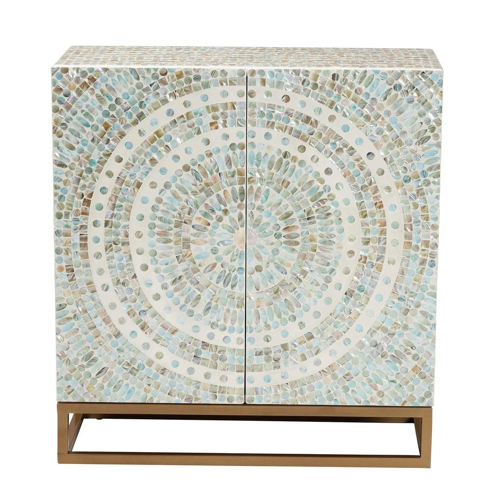 Bohemian Multicolor Mother of Pearl and Gold Metal Storage Cabinet. Picture 4