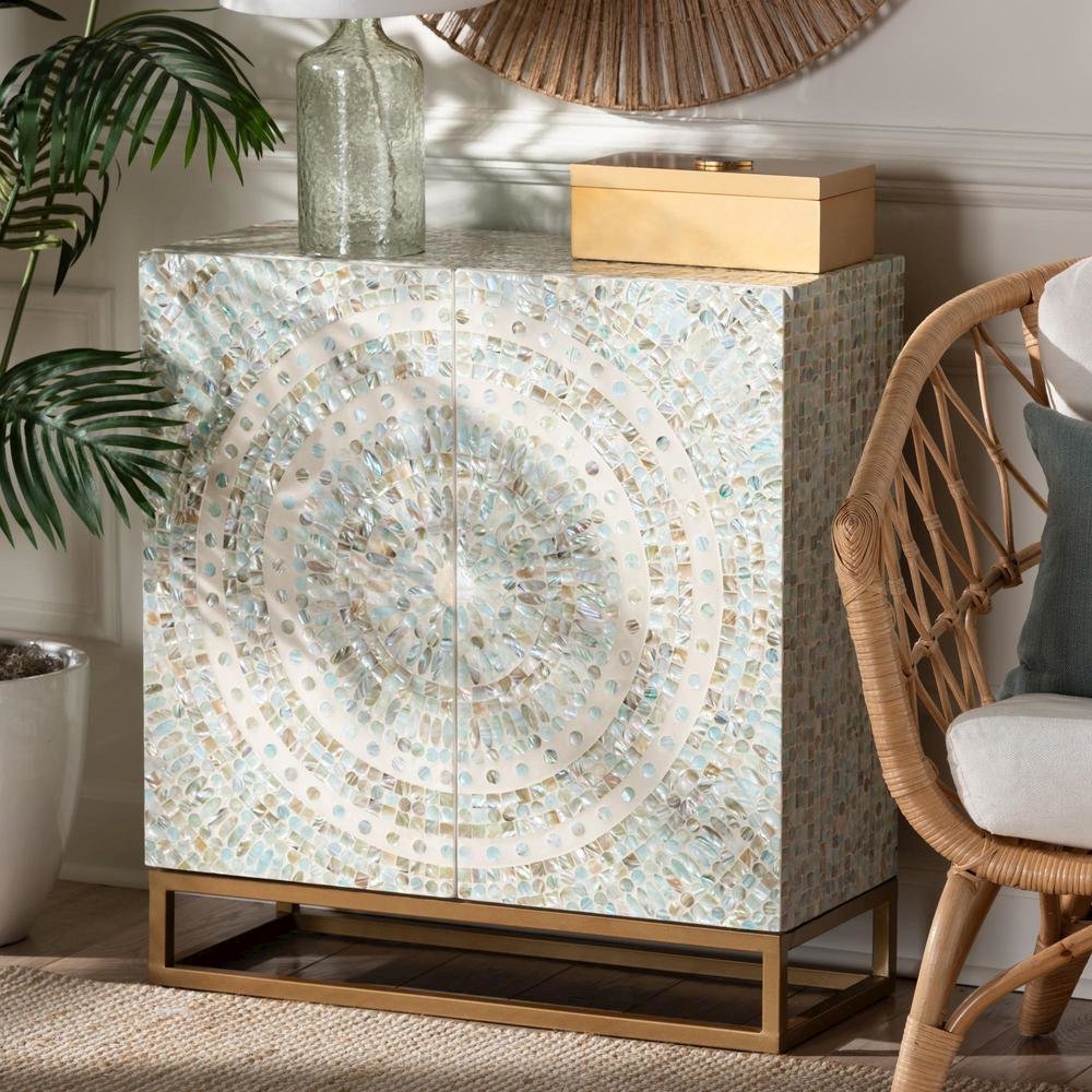 Bohemian Multicolor Mother of Pearl and Gold Metal Storage Cabinet. Picture 8
