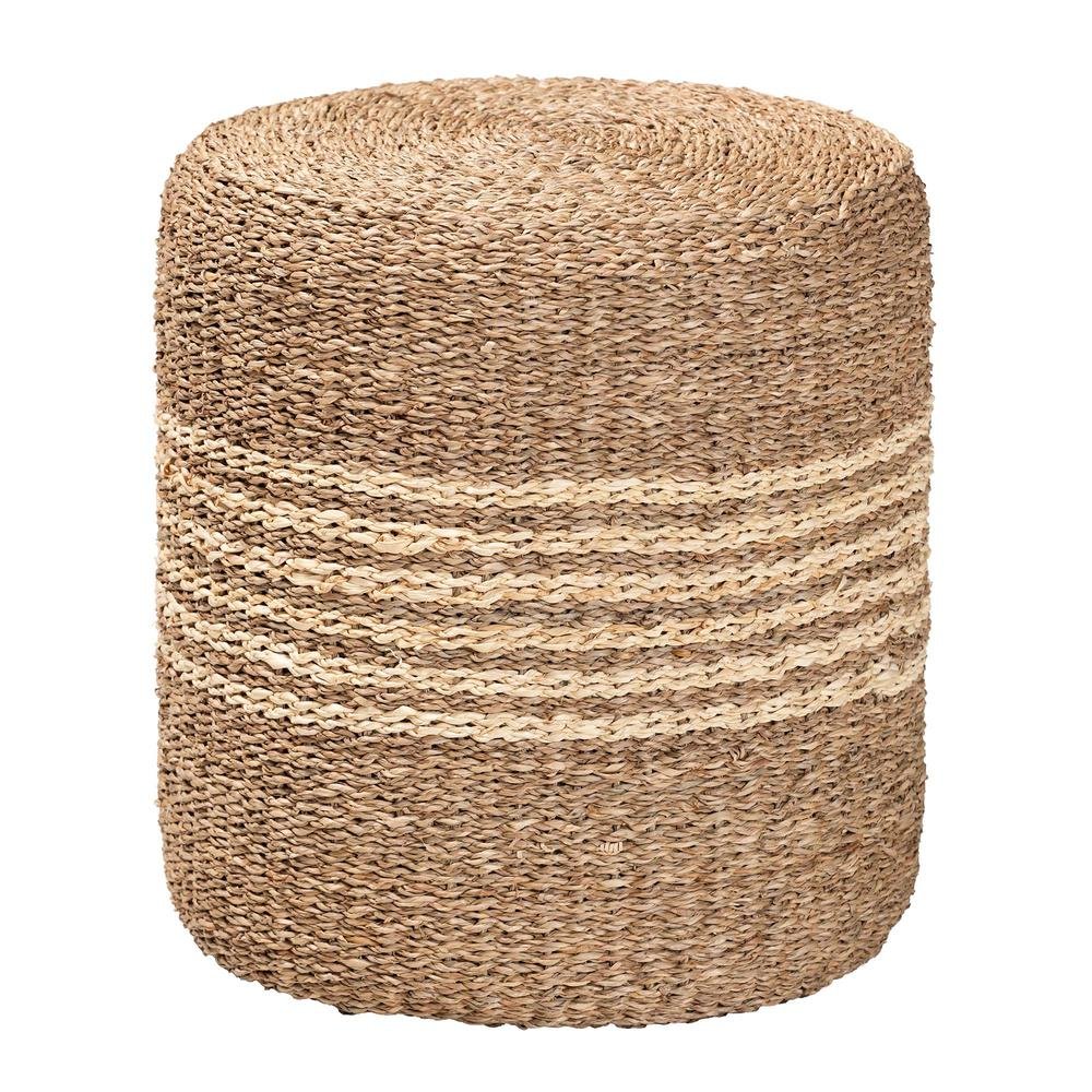 bali & pari Wickham Modern Bohemian Natural Brown Seagrass Ottoman Footstool. Picture 8