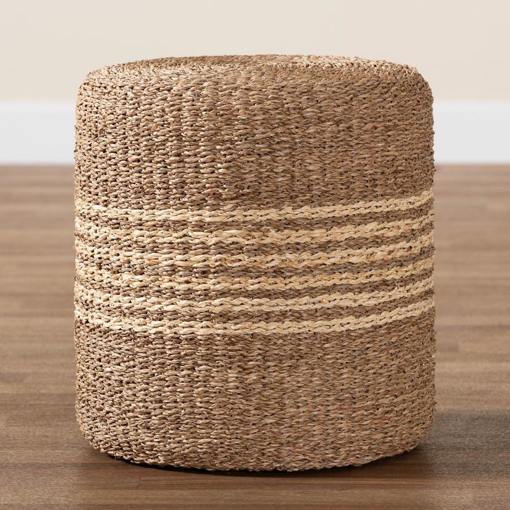 bali & pari Wickham Modern Bohemian Natural Brown Seagrass Ottoman Footstool. Picture 13