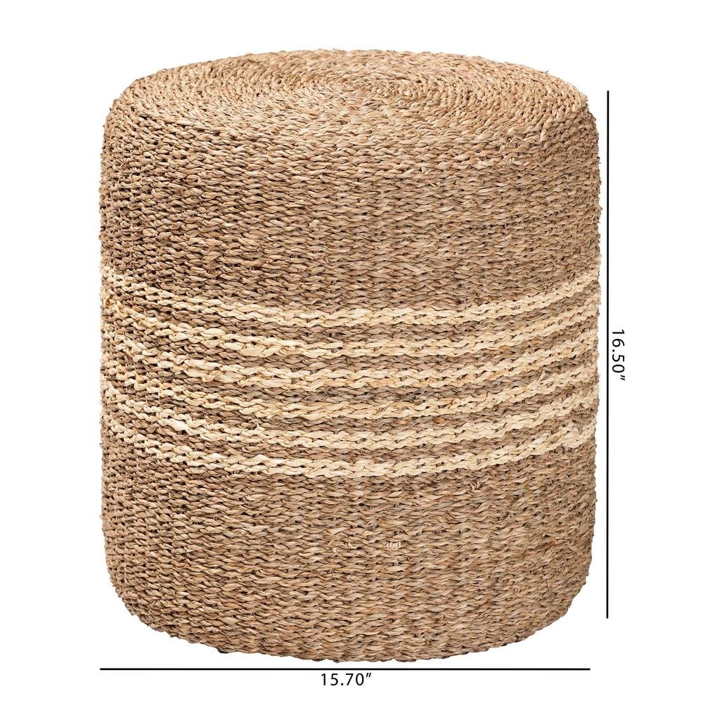 bali & pari Wickham Modern Bohemian Natural Brown Seagrass Ottoman Footstool. Picture 14