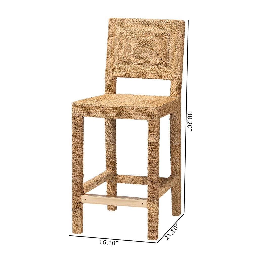Anfield Modern Bohemian Natural Seagrass and Mahogany Wood Counter Stool. Picture 20