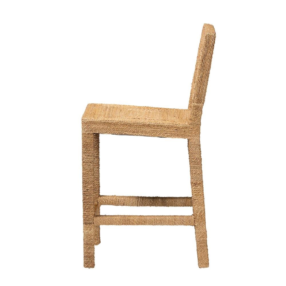 Anfield Modern Bohemian Natural Seagrass and Mahogany Wood Counter Stool. Picture 13