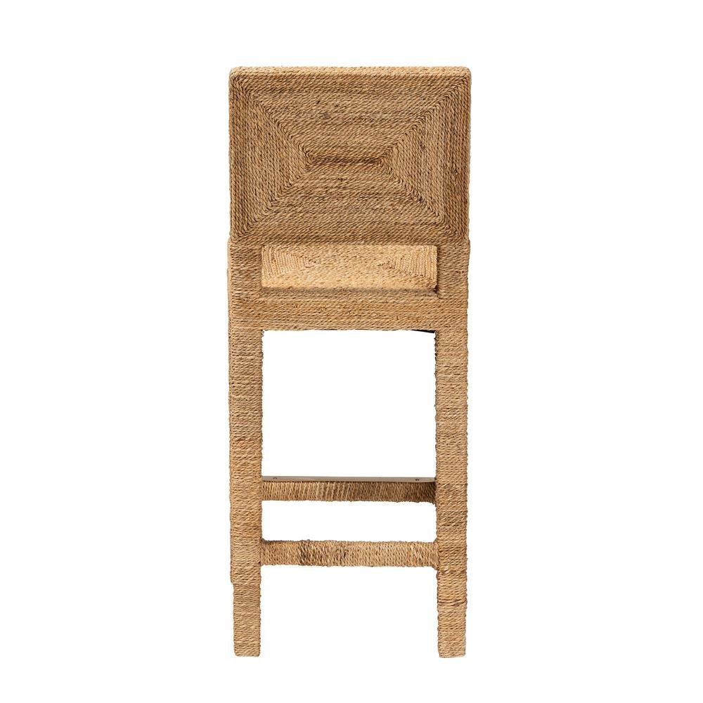 Anfield Modern Bohemian Natural Seagrass and Mahogany Wood Counter Stool. Picture 14