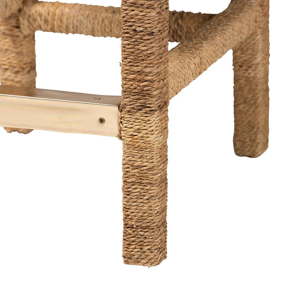 Anfield Modern Bohemian Natural Seagrass and Mahogany Wood Counter Stool. Picture 16