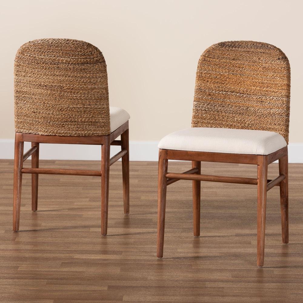 Nadim Modern Bohemian Natural Seagrass and Acacia Wood 2-Piece Dining Chair Set. Picture 17