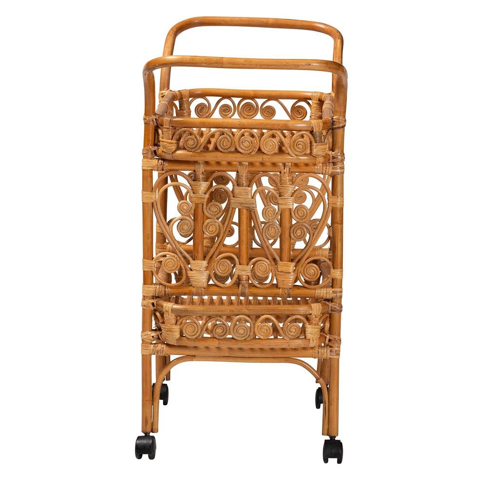 Diwata Modern Bohemian Natural Brown Rattan Kitchen Cart. Picture 12