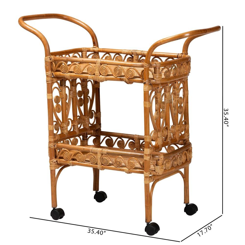 Diwata Modern Bohemian Natural Brown Rattan Kitchen Cart. Picture 18