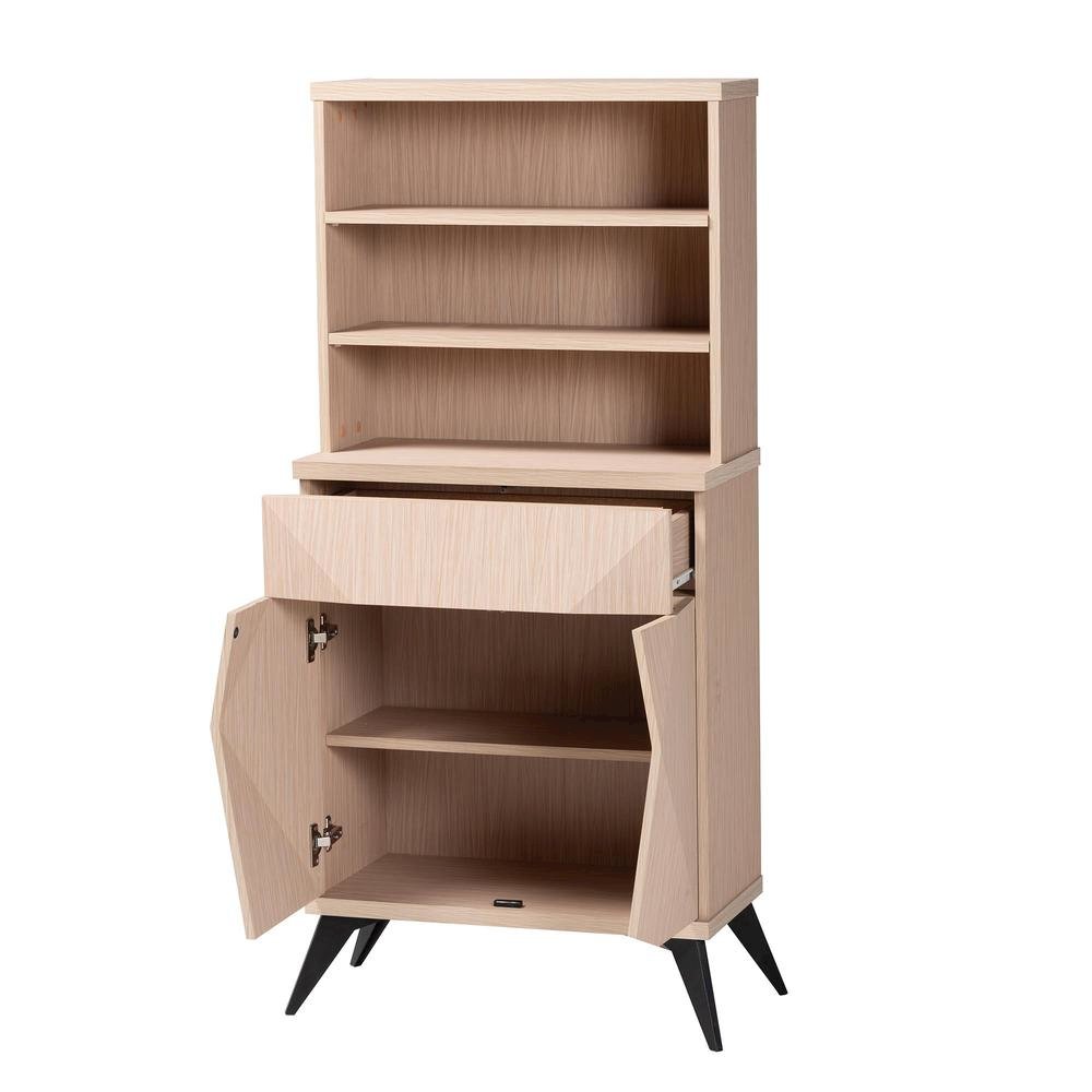 Draper Mid-Century Modern Two-Tone Light Brown and Black Wood Kitchen Cabinet. Picture 11