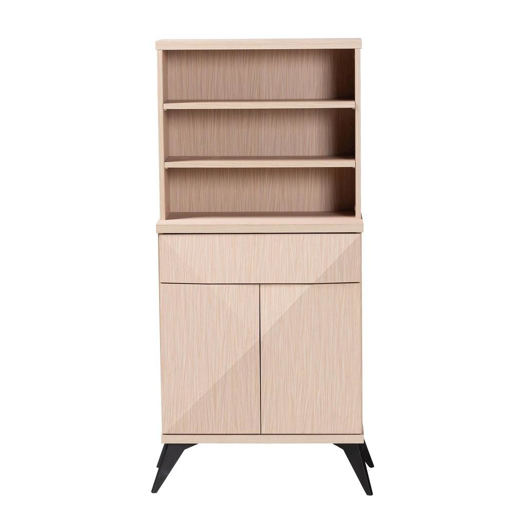 Draper Mid-Century Modern Two-Tone Light Brown and Black Wood Kitchen Cabinet. Picture 12