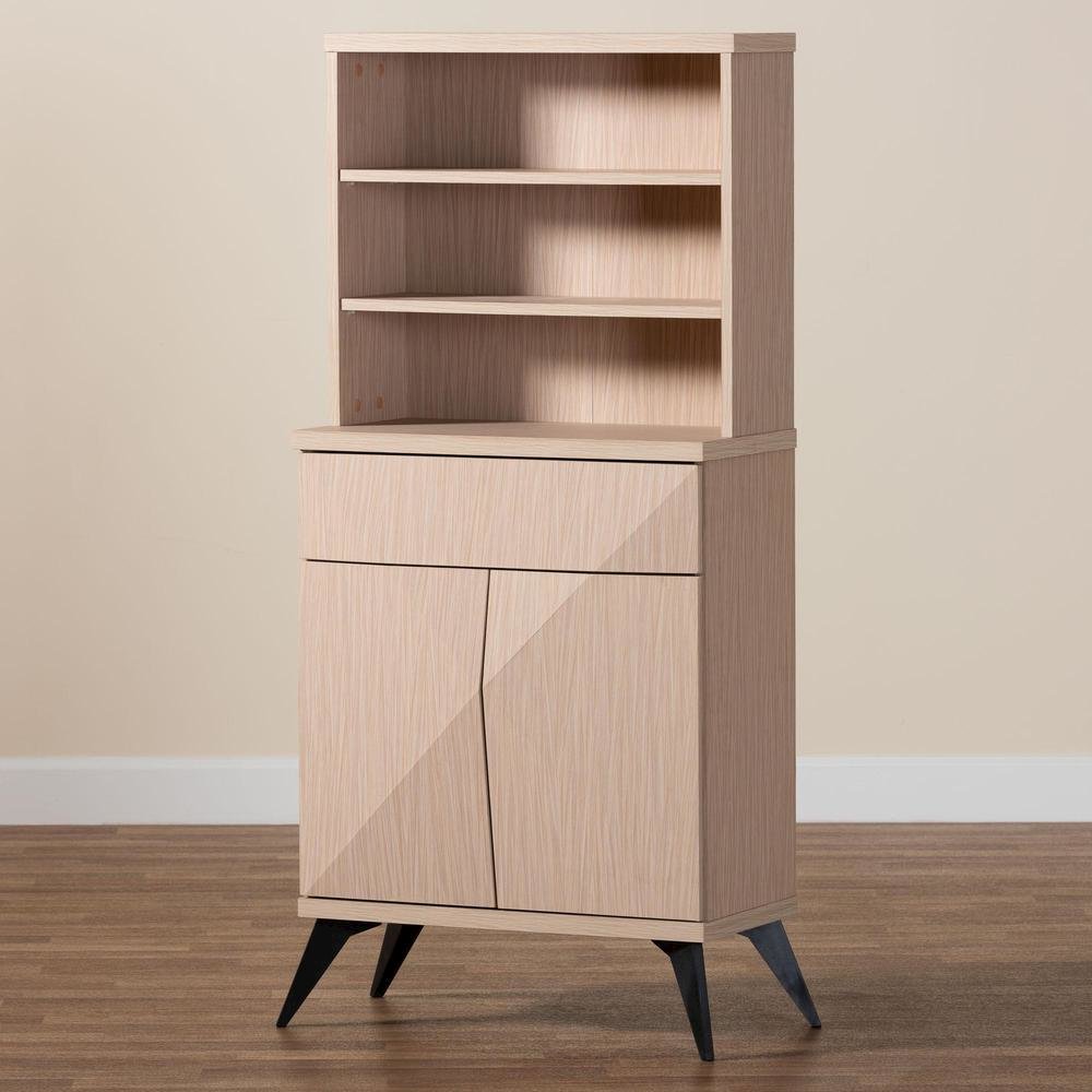 Draper Mid-Century Modern Two-Tone Light Brown and Black Wood Kitchen Cabinet. Picture 17