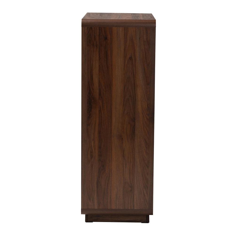 Jenibelle Classic Walnut Brown Wood 5-Drawer Chest with Rattan Drawer. Picture 14