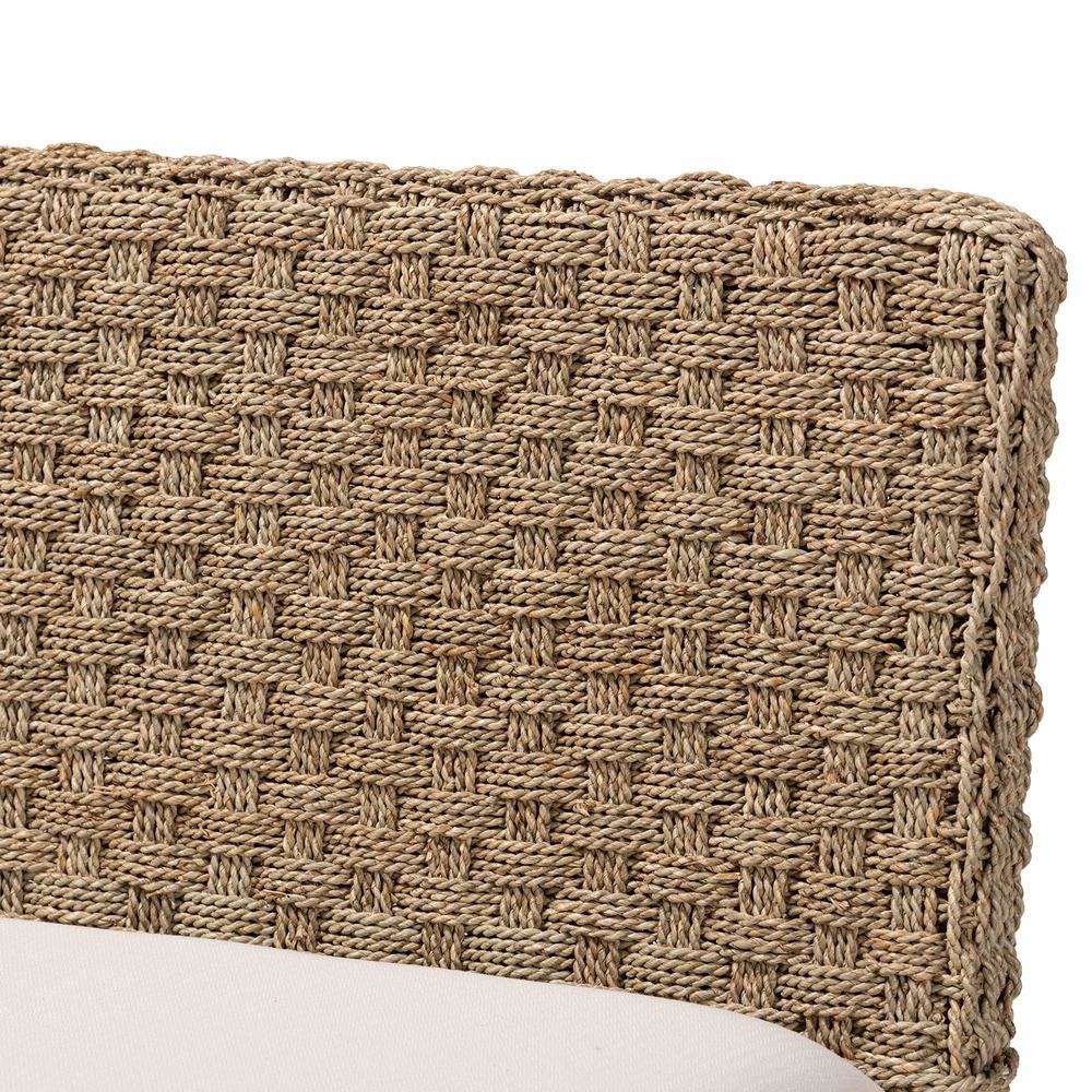 Bohemian Natural Seagrass and Acacia Wood 2-Piece Dining Nook Banquette Set. Picture 13