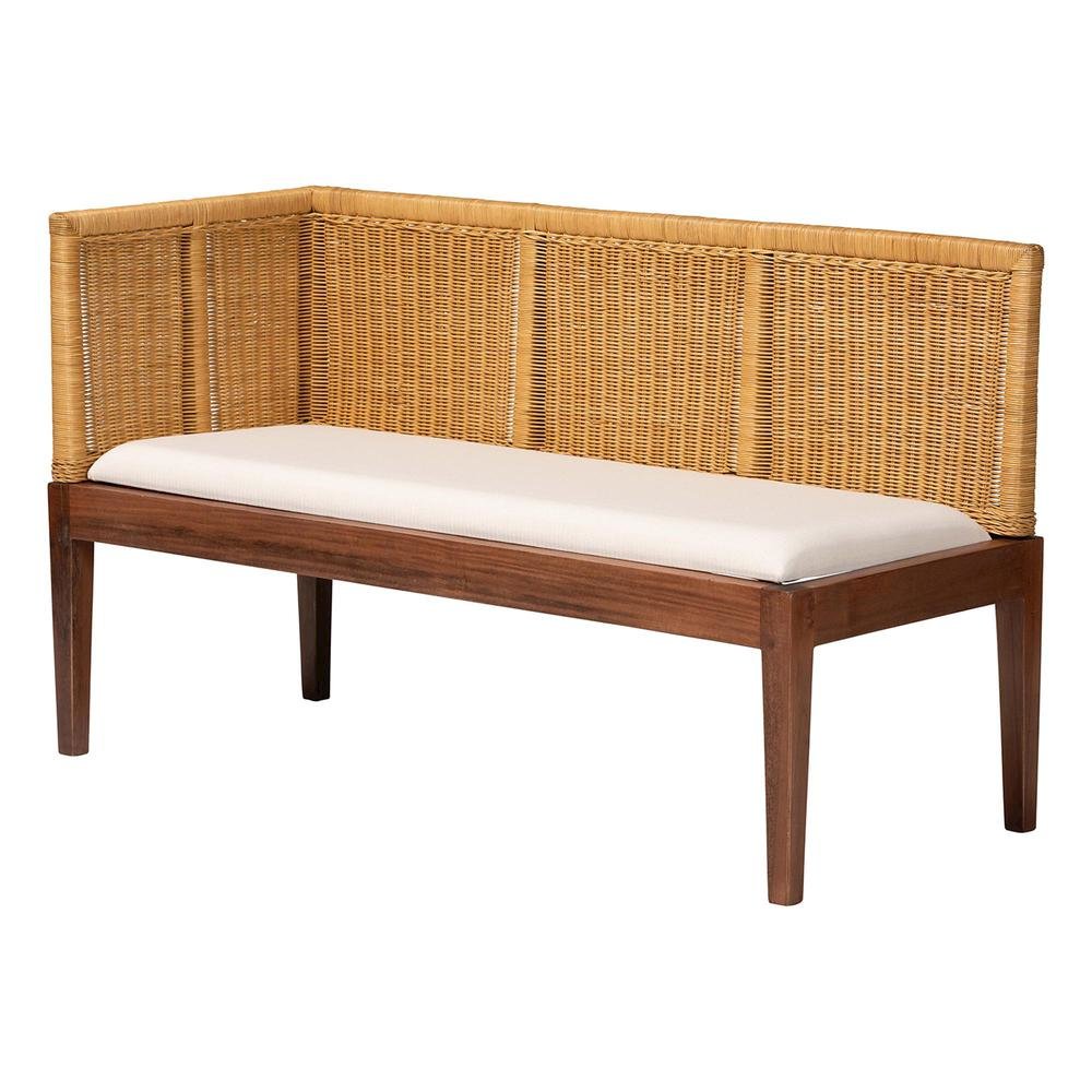 Bohemian Natural Brown Rattan and Brown Acacia Wood 3-Piece Dining Nook set. Picture 12