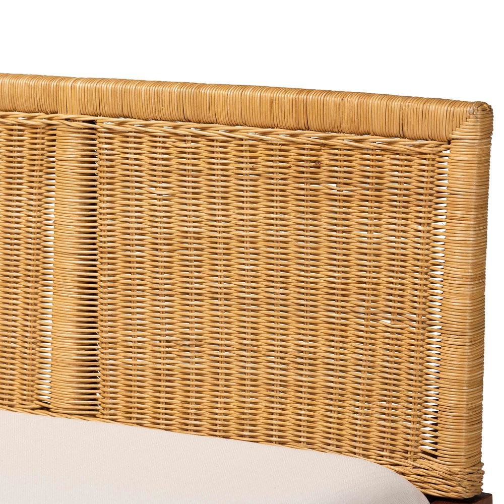 Bohemian Natural Brown Rattan and Brown Acacia Wood 3-Piece Dining Nook set. Picture 15