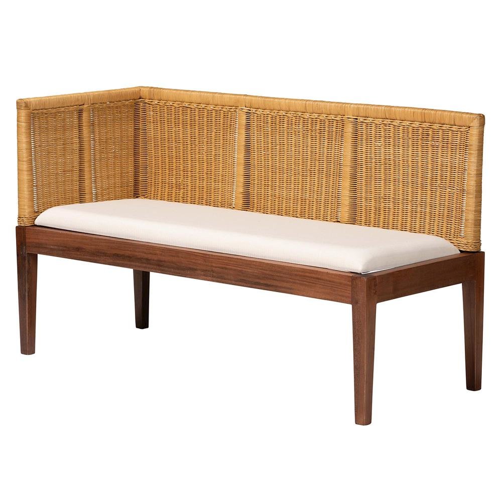 Nautral Brown Rattan and Brown Acacia Wood 2-Piece Dining Nook Banquette Set. Picture 10