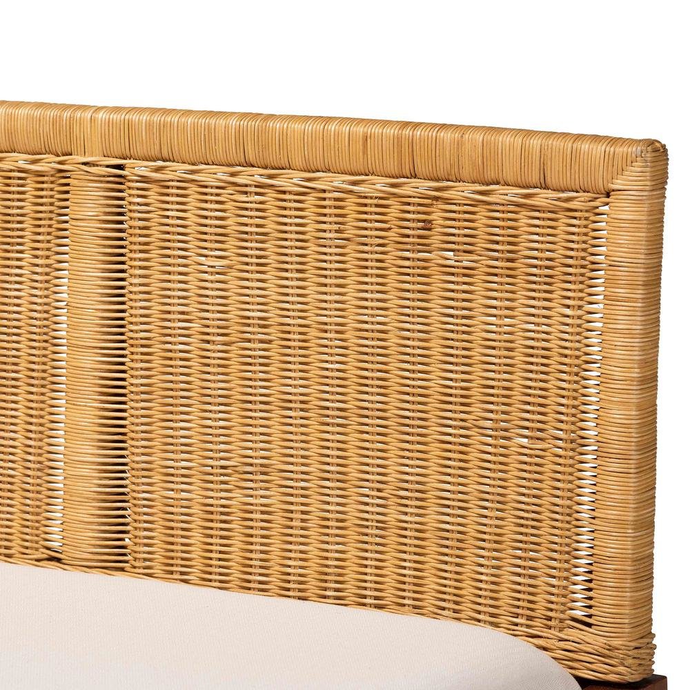 Nautral Brown Rattan and Brown Acacia Wood 2-Piece Dining Nook Banquette Set. Picture 11