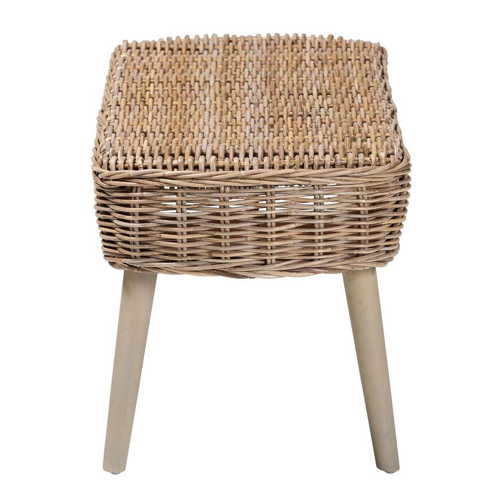 Raisa Modern Bohemian Natural Kubu Rattan and Grey Acacia Wood Accent Bench. Picture 12