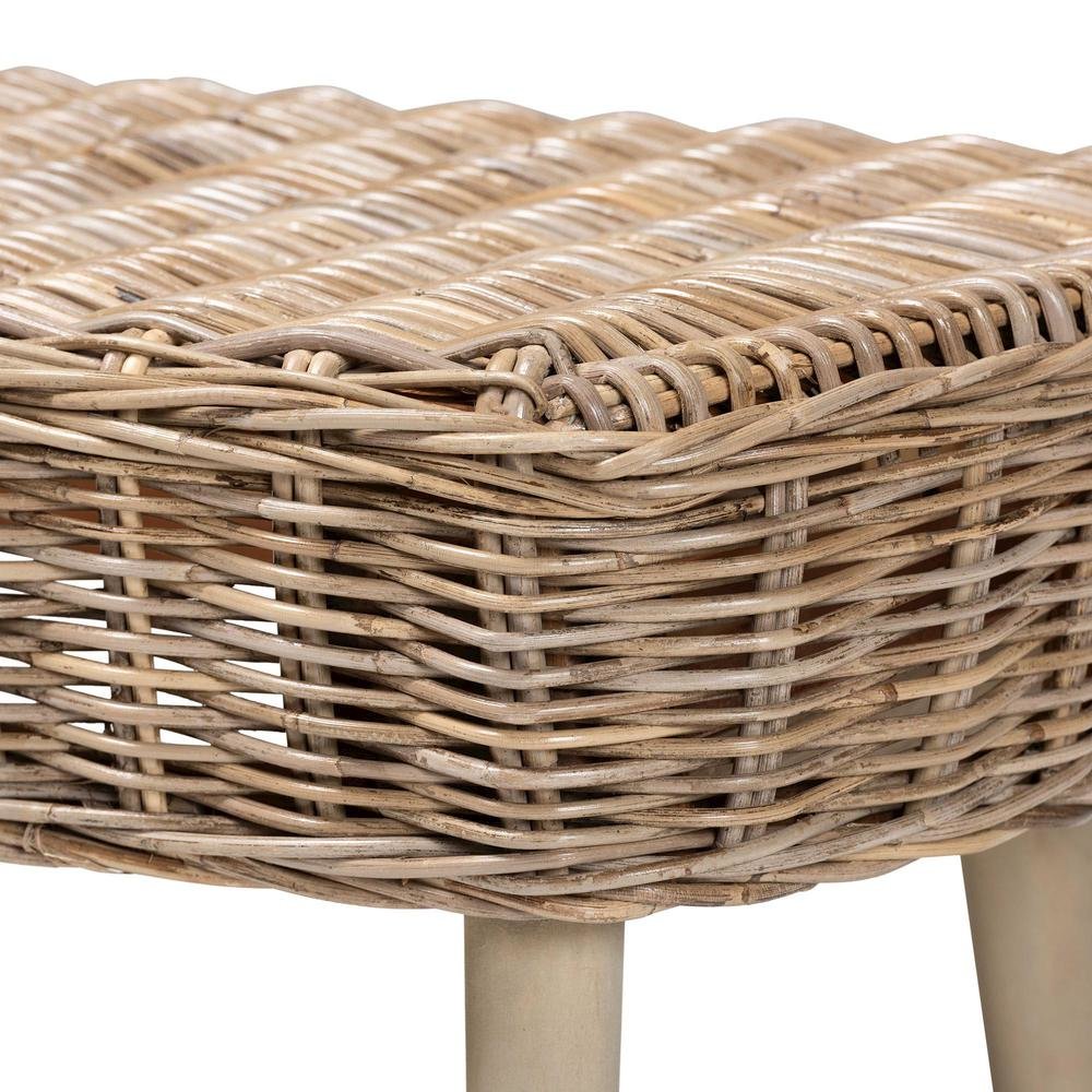 Raisa Modern Bohemian Natural Kubu Rattan and Grey Acacia Wood Accent Bench. Picture 13