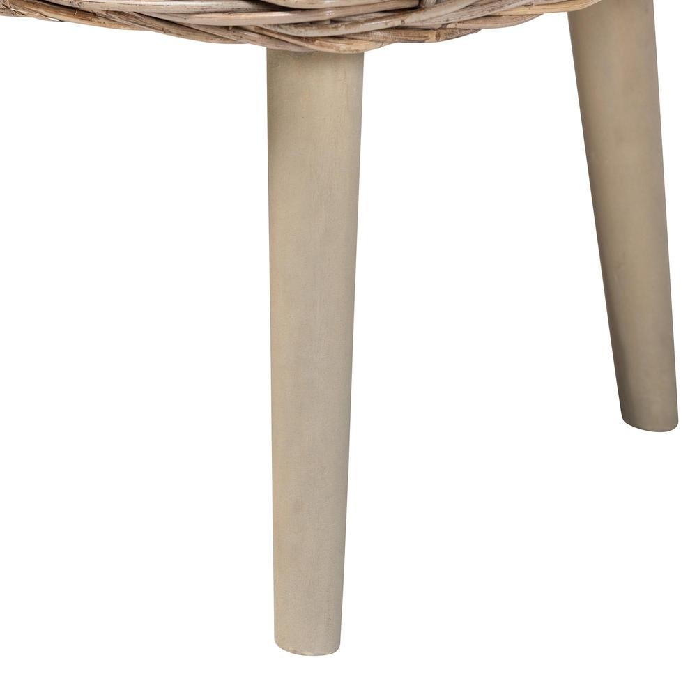 Raisa Modern Bohemian Natural Kubu Rattan and Grey Acacia Wood Accent Bench. Picture 14