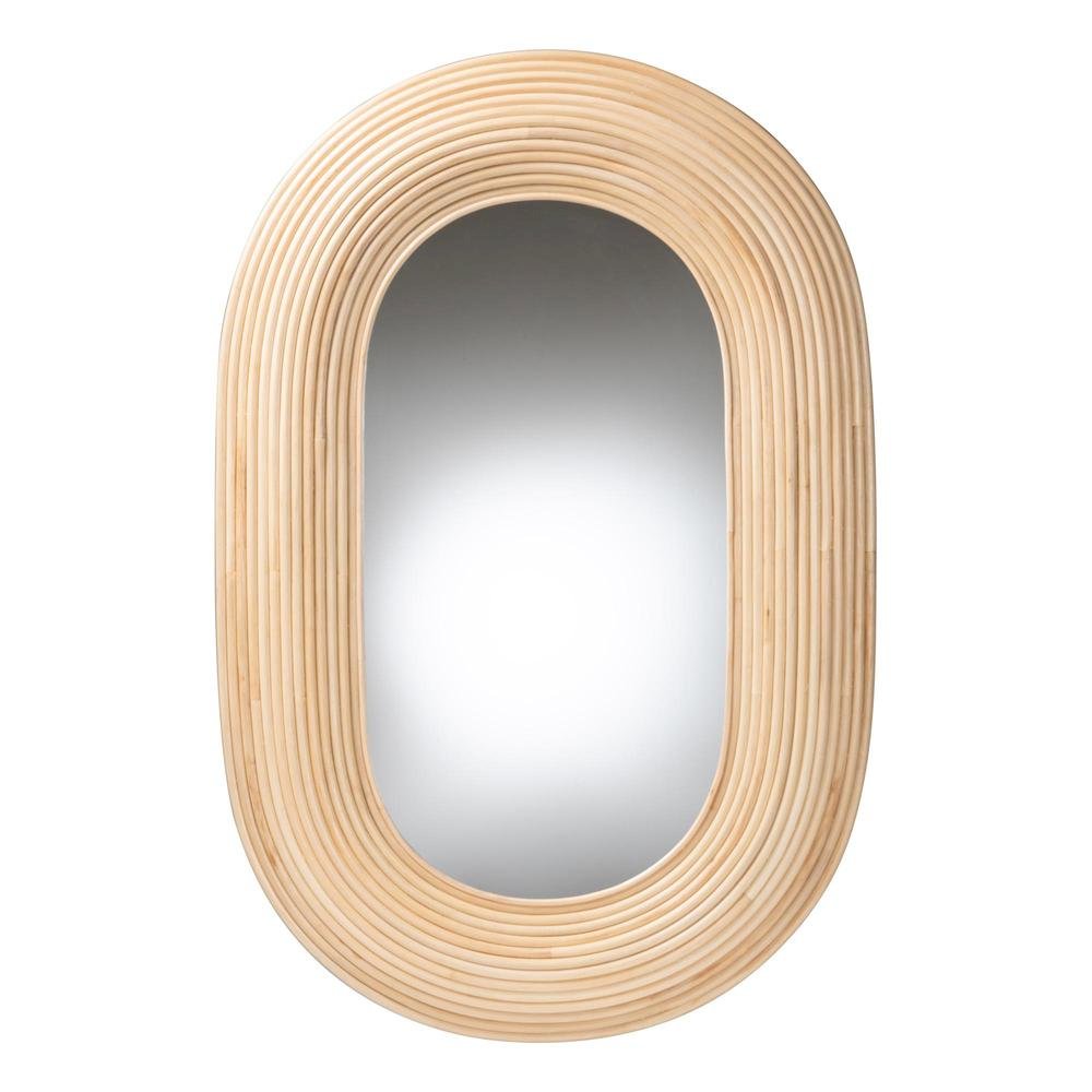 Drucilla Modern Bohemian Natural Brown Rattan Oval Accent Wall Mirror. Picture 6