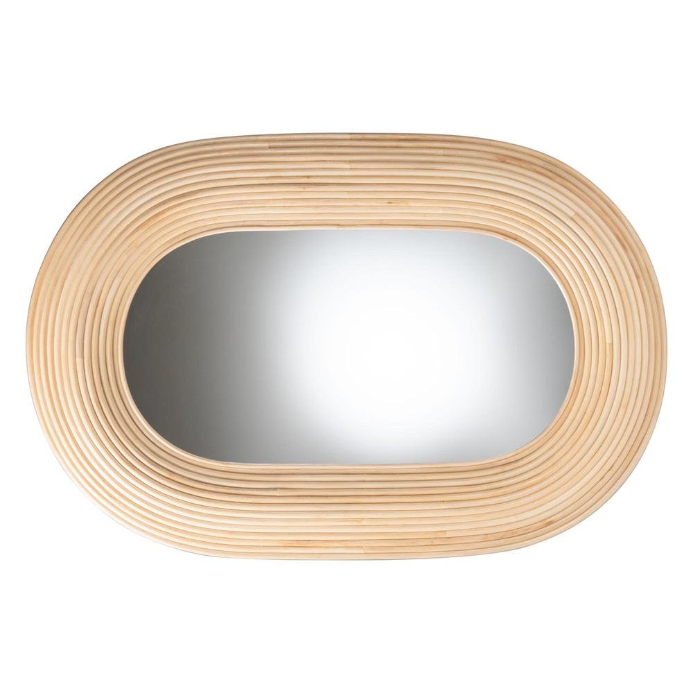 Drucilla Modern Bohemian Natural Brown Rattan Oval Accent Wall Mirror. Picture 7