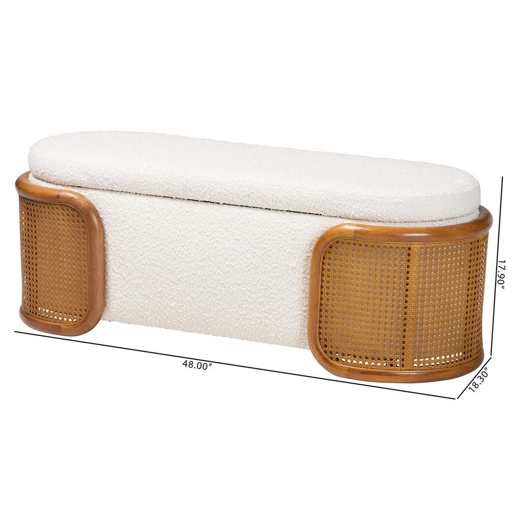 Baxton Studio Basira Japandi Cream Boucle Fabric Storage Bench with Woven Rattan. Picture 21