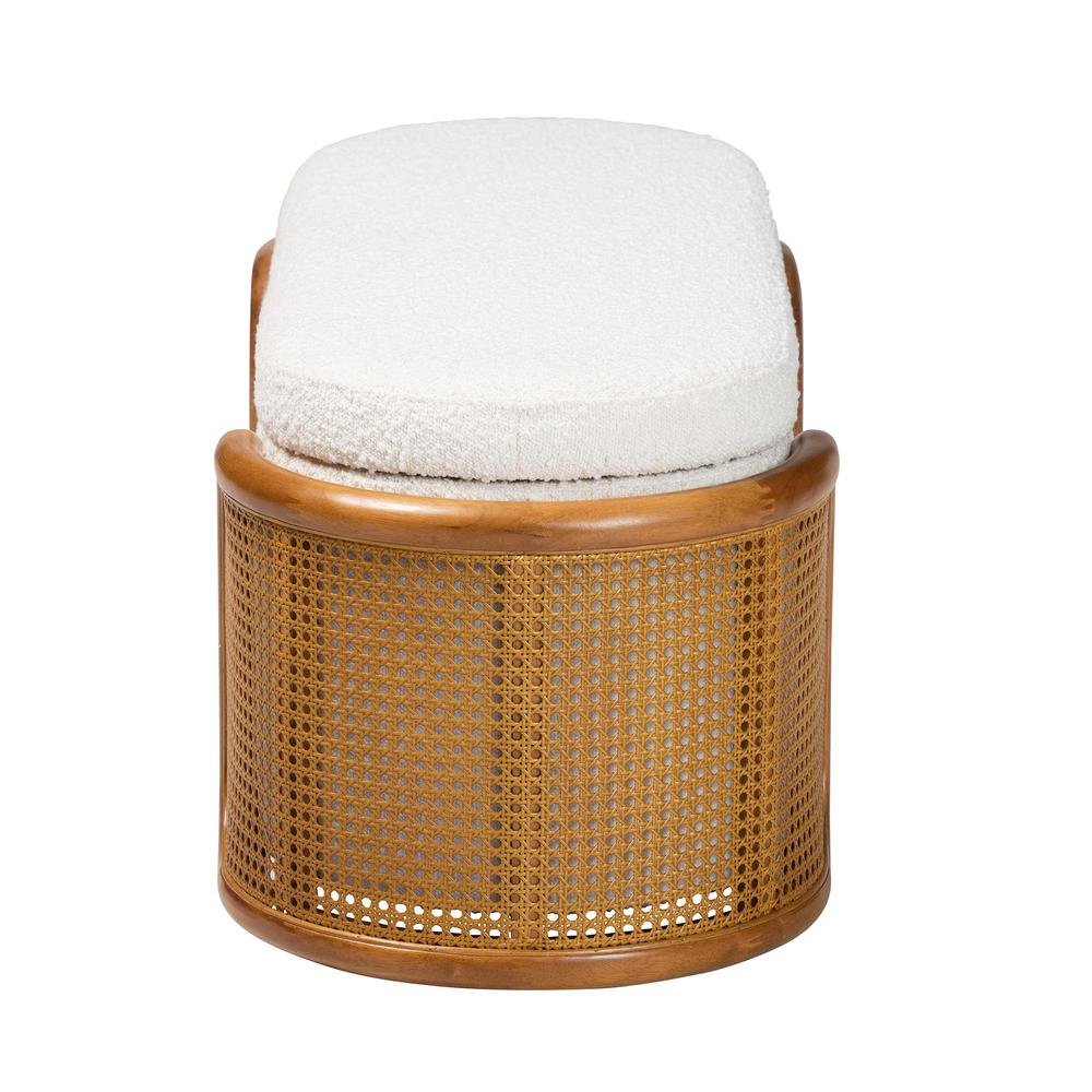 Baxton Studio Basira Japandi Cream Boucle Fabric Storage Bench with Woven Rattan. Picture 15