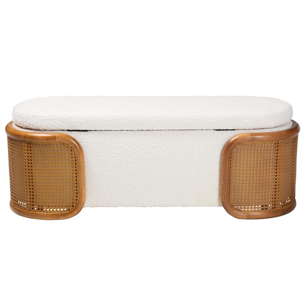 Baxton Studio Basira Japandi Cream Boucle Fabric Storage Bench with Woven Rattan. Picture 16
